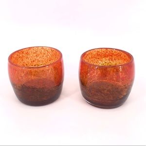 Vintage Pair Of Hand Blown Glass Votive Candle Holders
